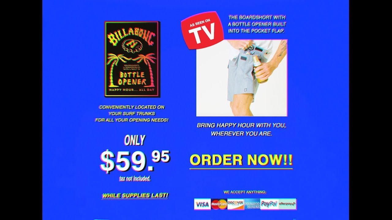 💥 AS SEEN ON TV: BILLABONG BOTTLE OPENER BOARDSHORTS 💥<br /> <br />Whether you’re at the beach, at a party with your friends, in the sauna or even doing sports things – you can now bring happy hour with you, wherever you go. Introducing our new Billabong Bottle Opener Boardshorts, the only boardshorts with a bottle opener built into the pocket flap.<br /> <br />Click here to order now: https://bit.ly/3v50Caa<br /> <br />#LifesBetterInBoardshorts<br /><br />Subscribe to Billabong for more videos: https://www.youtube.com/user/billabong<br /> <br /> Visit www.billabong.com for the latest athlete news or follow us on social for up to the minute updates:<br /> <br /> Instagram | https://www.instagram.com/billabong/<br /> Facebook | https://www.facebook.com/Billabong/<br /> Twitter | https://twitter.com/billabong1973<br /> Tiktok | @billabong