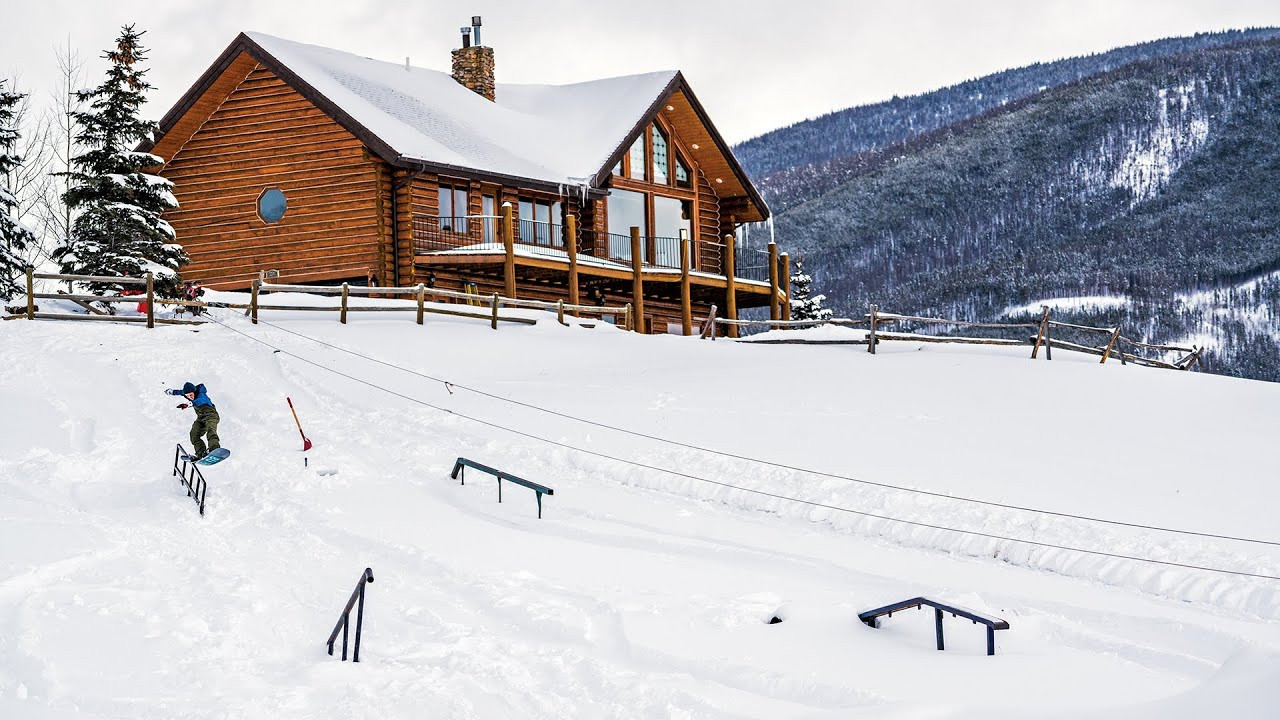 His house in Summit County, Colorado, is home to a backyard park, complete with a rope tow powered by a well-worn 50cc dirt bike. Here, he dials in technical rail tricks on hand-crafted lips and perfects progressive double corks on the jump lines down the road at Breckenridge.