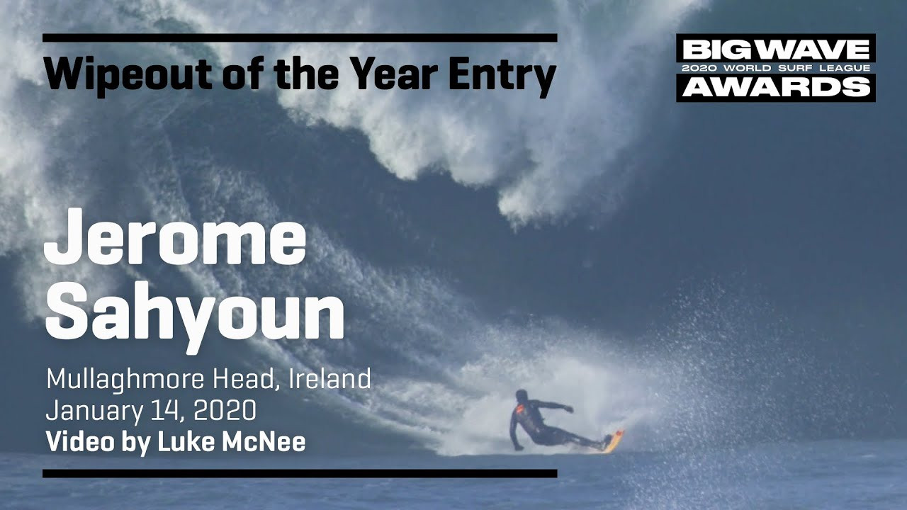 Jerome Sahyoun (Casablanca, Morocco) hops and skips and catches an unfortunate edge and a suffers the consequences at Mullaghmore Head, Ireland on January 14, 2020. Video by Luke McNee. An entry in the Wipeout of the Year Award category of the 2020 WSL Big Wave Awards. For more information see www.WorldSurfLeague.com/bigwaveawards