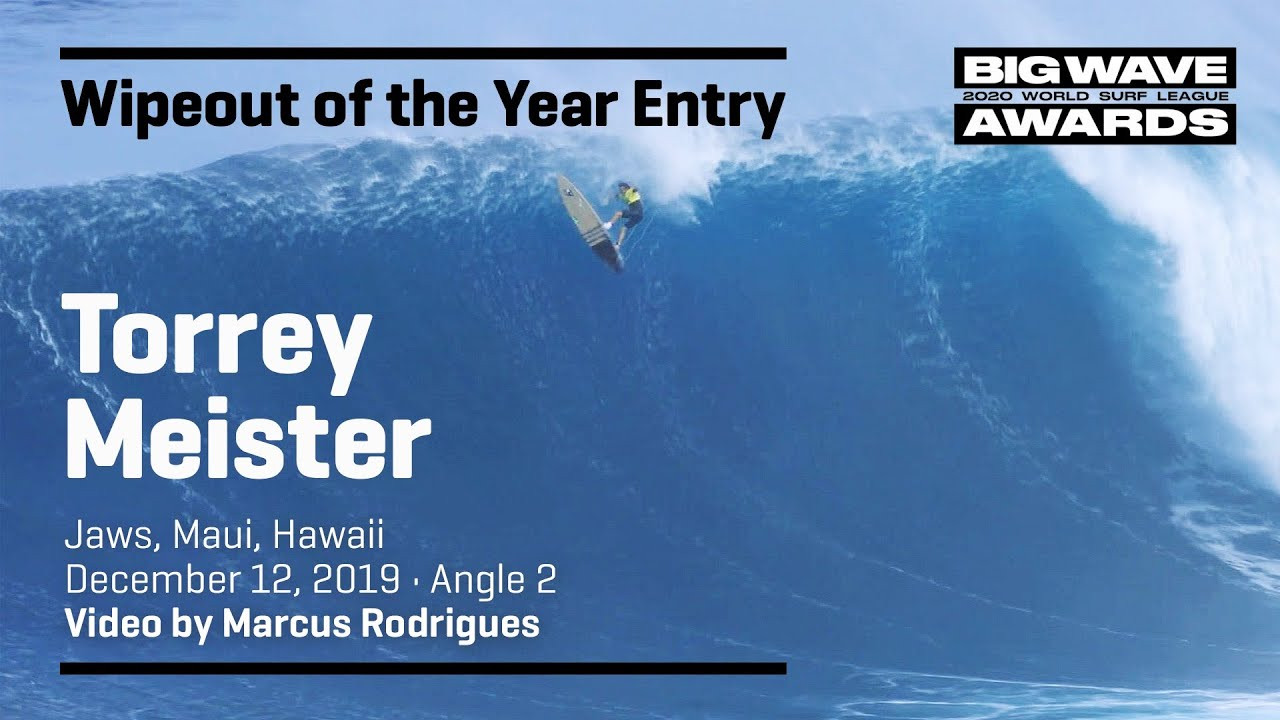 Torrey Meister (Kona-Kailua, Hawaii, USA) feels the effects of "Maui Glass" and takes to the skies during the cbdMD Jaws Big Wave Championships at Pe'ahi, Maui, Hawaii on December 12, 2019. Angle 2. Video by Marcus Rodrigues. An entry in the Wipeout of the Year Award category of the 2020 WSL Big Wave Awards. For more information see www.WorldSurfLeague.com/bigwaveawards
