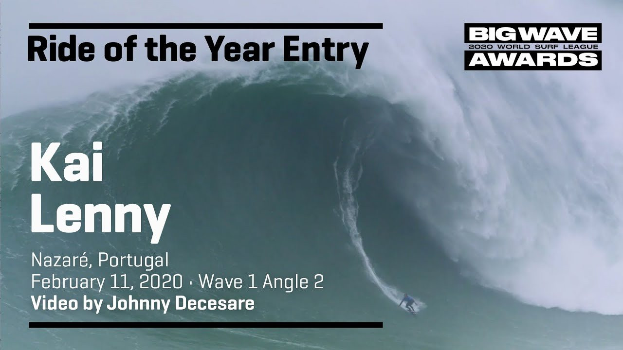Kai Lenny (Paia, Hawaii, USA) slingshots into a seemingly normal bump of ocean that grows into the heaviest cavern of the season during the Nazaré Tow Surfing Challenge at Praia do Norte, Nazaré, Portugal on February 11, 2020. Video by Johnny Decesare. An entry in the Ride of the Year Award category of the 2020 WSL Big Wave Awards. For more information see www.WorldSurfLeague.com/bigwaveawards