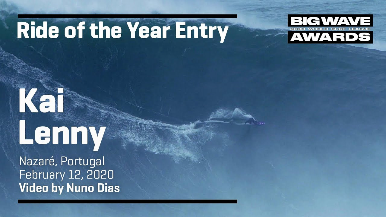 Kai Lenny (Paia, Hawaii, USA) keeps the tow-in party going by carving a huge arc across an unsuspecting face at Praia do Norte, Nazaré, Portugal on February 12, 2020. Video by Nuno Dias. An entry in the Ride of the Year Award category of the 2020 WSL Big Wave Awards. For more information see www.WorldSurfLeague.com/bigwaveawards