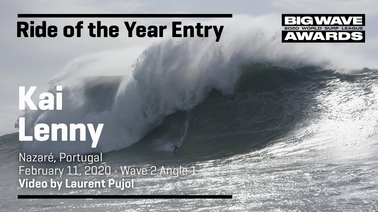 Kai Lenny (Paia, Hawaii, USA) pulls into a mammoth outer peak and flings through all manner of peril during the Nazaré Tow Surfing Challenge at Praia do Norte, Nazaré, Portugal on February 11, 2020. Wave 2 angle 1. Water video by Laurent Pujol. An entry in the Ride of the Year Award category of the 2020 WSL Big Wave Awards. For more information see www.WorldSurfLeague.com/bigwaveawards