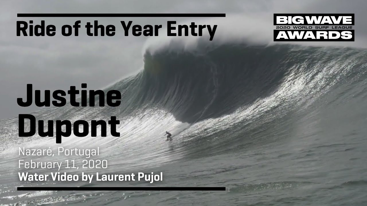 Justine Dupont (Seignosse, France) is captured from the water view as she screams into a monumental peak and precisely targets her escape at Praia do Norte, Nazaré, Portugal during the Nazaré Tow Surfing Challenge on February 11, 2020. Angle 5. Video by Laurent Pujol. An entry in the Ride of the Year Award category of the 2020 WSL Big Wave Awards. For more information see www.WorldSurfLeague.com/bigwaveawards