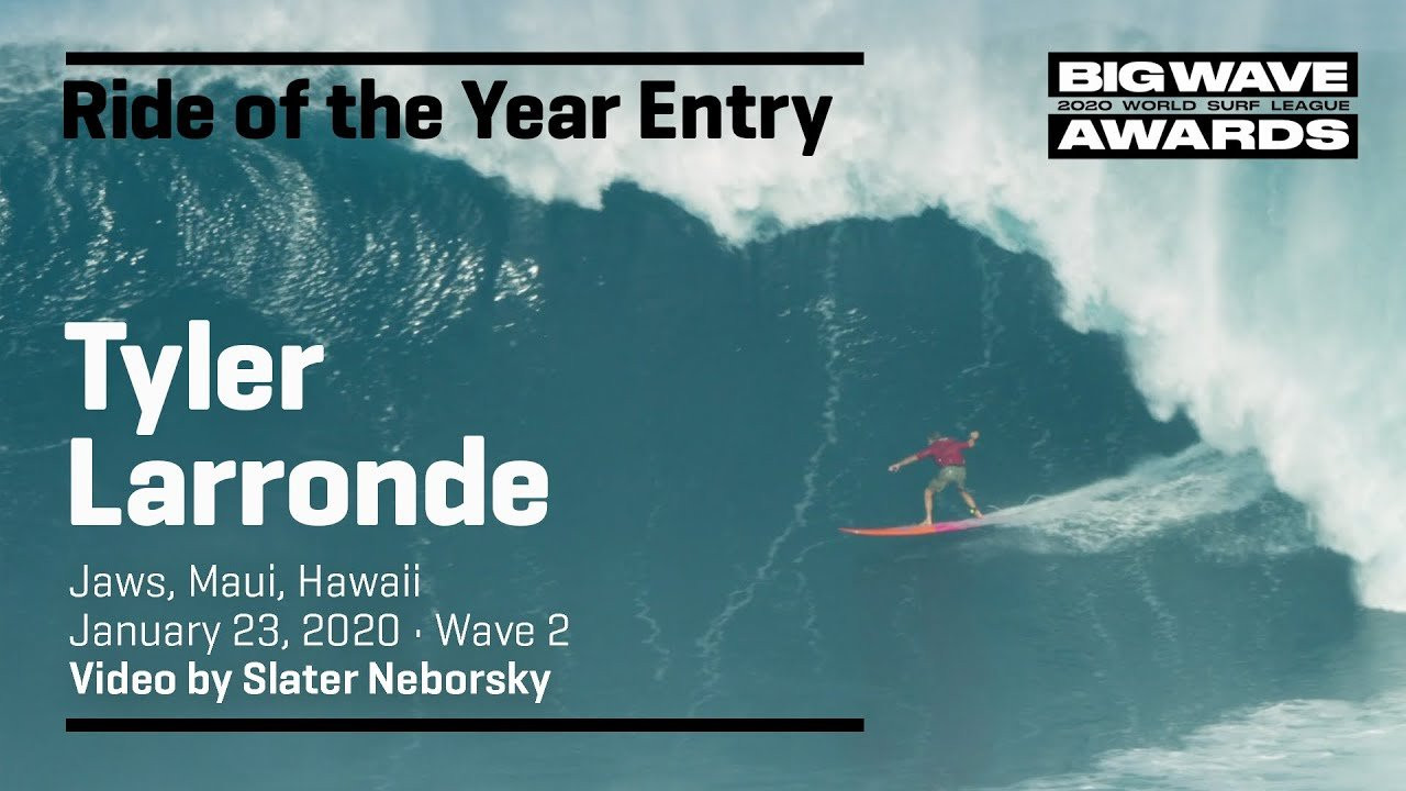 Tyler Larronde ,(Haiku, Hawaii, USA) takes aim and hits the bullseye on a beefy backdoorish barrel at Jaws, Maui, Hawaii on January 23, 2020. Wave 2. Video by Slater Neborsky. An entry in the Ride of the Year Award category of the 2020 WSL Big Wave Awards. For more information see www.WorldSurfLeague.com/bigwaveawards
