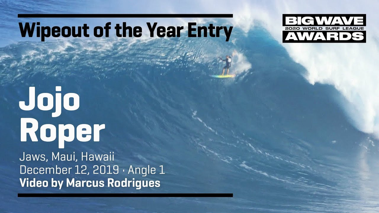 Jojo Roper (San Diego, California, USA) mans up into a late drop knife fight but gets the liquid axe instead at Jaws, Maui, Hawaii on December 12, 2019. Video by Marcus Rodrigues. An entry in the Wipeout of the Year Award category of the 2020 WSL Big Wave Awards. For more information see www.WorldSurfLeague.com/bigwaveawards
