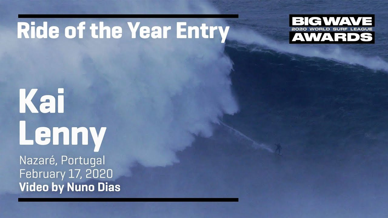 Kai Lenny (Paia, Hawaii, USA) screams into an enormous darkened wall of a wave at Praia do Norte, Nazaré, Portugal on February 17, 2020. Wave 1. Video by Nuno Dias. An entry in the Ride of the Year Award category of the 2020 WSL Big Wave Awards. For more information see www.WorldSurfLeague.com/bigwaveawards