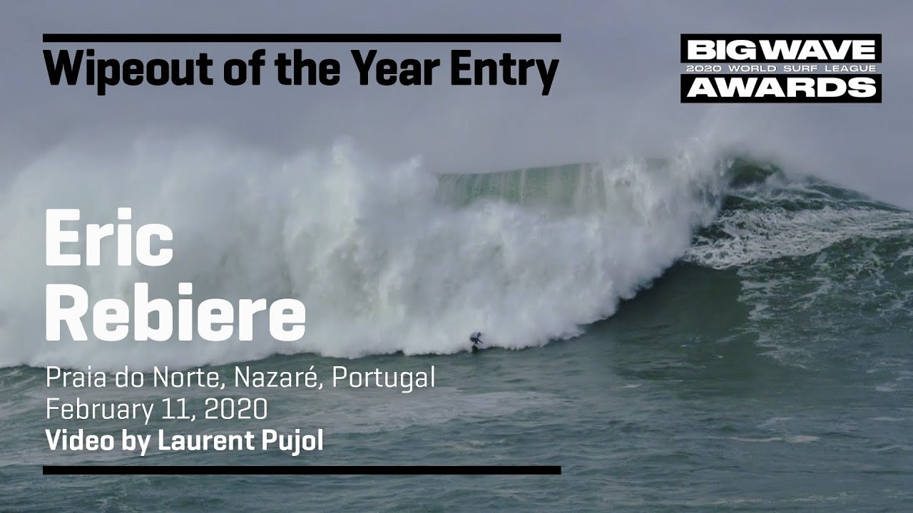 Eric Rebiere (La Cornuña, Spain) heads down the face on a beast and is eaten whole at Praia do Norte, Nazaré, Portugal during the Nazaré Tow Surfing Challenge on February 11, 2020. Water Video by Laurent Pujol. An entry in the Ride of the Year Award category of the 2020 WSL Big Wave Awards. For more information see www.WorldSurfLeague.com/bigwaveawards