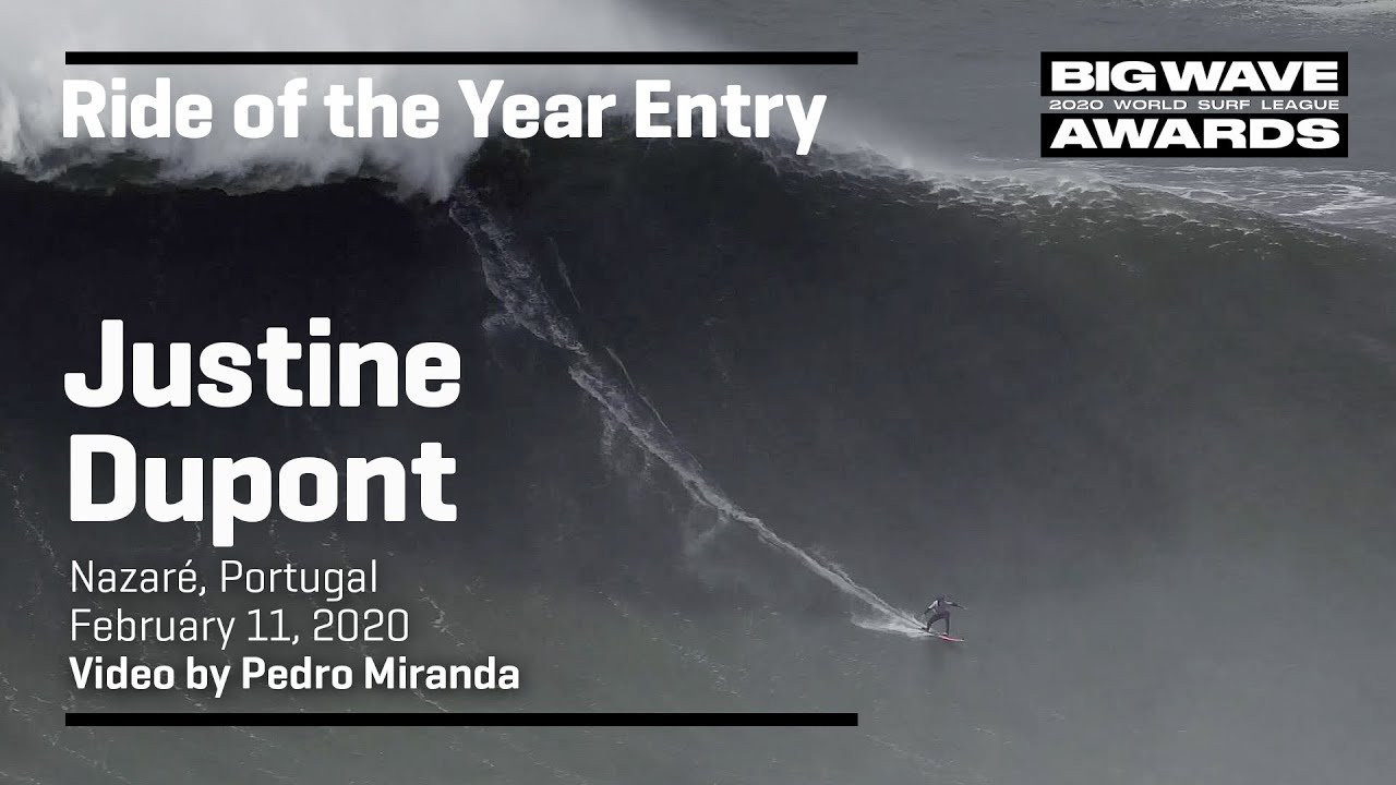 Justine Dupont (Seignosse, France) slides into one of the biggest waves of the day and fights through to the end at Praia do Norte, Nazaré, Portugal during the Nazaré Tow Surfing Challenge on February 11, 2020. Angle 2. Video by Pedro Miranda. An entry in the Ride of the Year Award category of the 2020 WSL Big Wave Awards. For more information see www.WorldSurfLeague.com/bigwaveawards