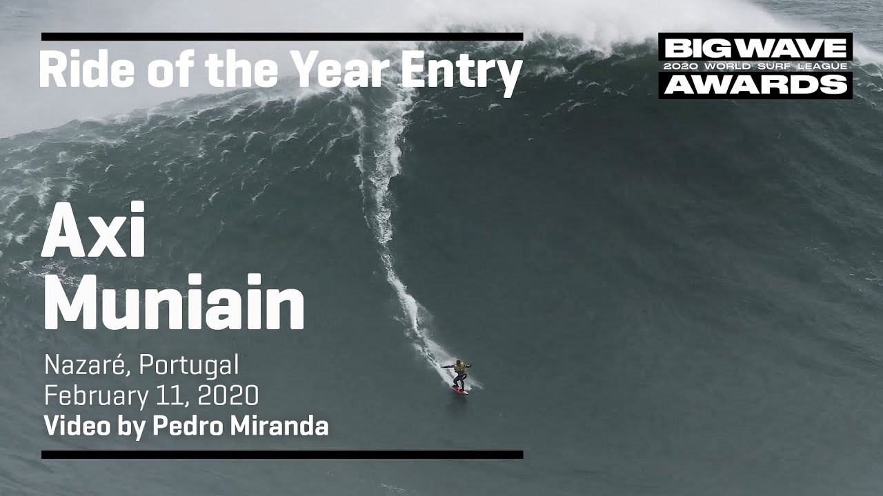 Axi Muniain (Zarautz, Basque Country) whips into a beefy righthander and recovers from a speedbump air at Praia do Norte, Nazaré, Portugal during the Nazaré Tow Surfing Challenge on February 11, 2020. Video by Pedro Miranda. An entry in the Ride of the Year Award category of the 2020 WSL Big Wave Awards. For more information see www.WorldSurfLeague.com/bigwaveawards