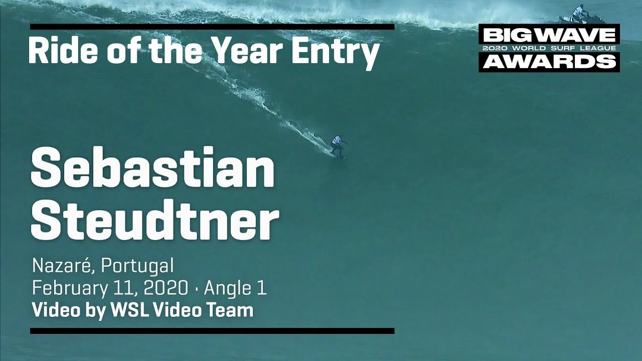 Sebastian Steudtner (Nuremberg, Germany) sweeps past the onlookers and escapes from endless tons of whitewater at Praia do Norte, Nazaré, Portugal during the Nazaré Tow Surfing Challenge presented by Jogos Santa Casa on February 11, 2020. Video by WSL Video Team. An entry in the Ride of the Year Award category of the 2020 WSL Big Wave Awards. For more information see www.WorldSurfLeague.com/bigwaveawards