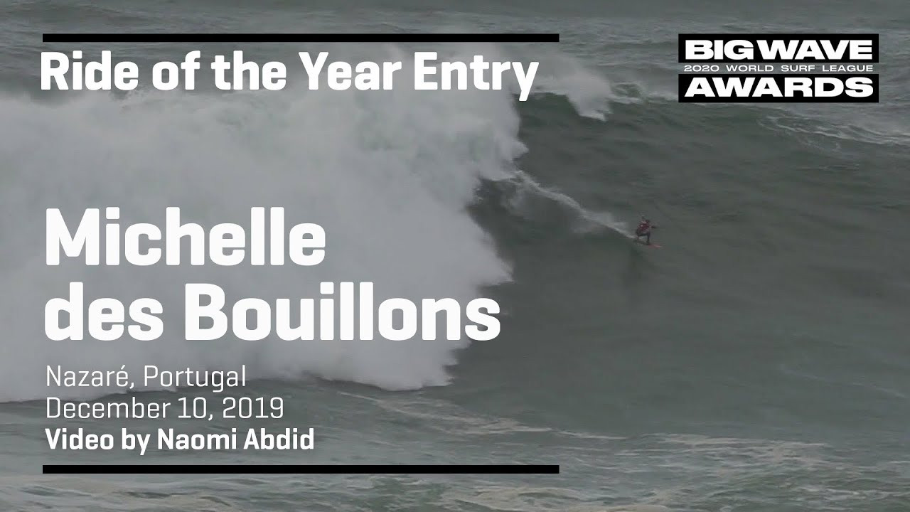 Michelle des Bouillons (Rio de Janeiro, Brazil) keeps ahead of the curve at Praia do Norte, Nazaré, Portugal on December 10, 2019. Video by Naomi Adbid. An entry in the Ride of the Year Award category of the 2020 WSL Big Wave Awards. For more information see www.WorldSurfLeague.com/bigwaveawards