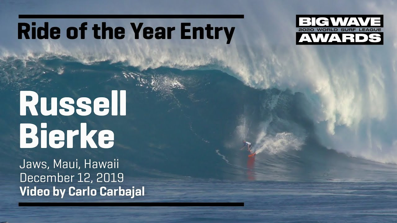 Russell Bierke (Ulladulla, NSW, Australia) is seen from a second viewpoint as he scores the wave of the day during the cbdMD Jaws Big Wave Championships at Pe'ahi, Maui, Hawaii on December 12, 2019. Video by Carlos Carbajal/Maui Media Cartel. Angle 2. An entry in the Ride of the Year Award category of the 2020 WSL Big Wave Awards. For more information see www.WorldSurfLeague.com/bigwaveawards