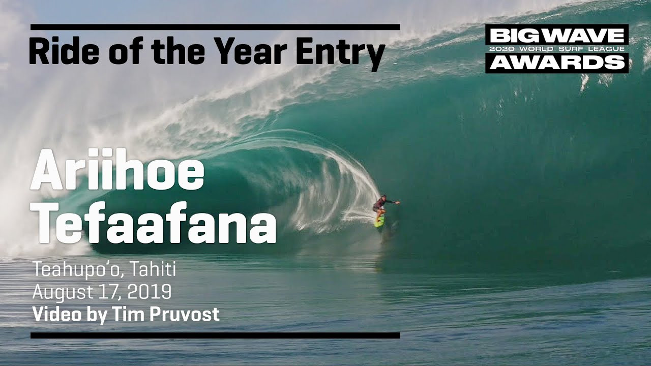 Ariihoe Tefaafana (Tahiti, French Polynesia) slides through a massive South Pacific cavern at Teahupo'o, Tahiti on August 17, 2019. Video by Tim Provost. An entry in the Ride of the Year Award category of the 2020 WSL Big Wave Awards. For more information see www.WorldSurfLeague.com/bigwaveawards
