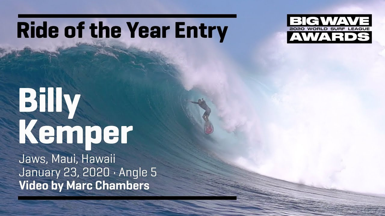 Billy Kemper (Haiku, Hawaii, USA) is seen from the intimate water viewpoint as he gets air inside the tube and emerges from deep within one of the longest big wave barrels ever seen at Jaws, Maui, Hawaii on January 23, 2020. Angle 5. Video by Marc Chambers. An entry in the Ride of the Year Award category of the 2020 WSL Big Wave Awards. For more information see www.WorldSurfLeague.com/bigwaveawards