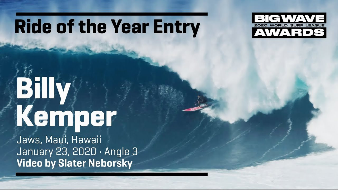 Billy Kemper (Haiku, Hawaii, USA) backdoors one of the longest big wave barrels ever seen at Jaws, Maui, Hawaii on January 23, 2020. Angle 3. Video by Slater Neborsky. An entry in the Ride of the Year Award category of the 2020 WSL Big Wave Awards. For more information see www.WorldSurfLeague.com/bigwaveawards
