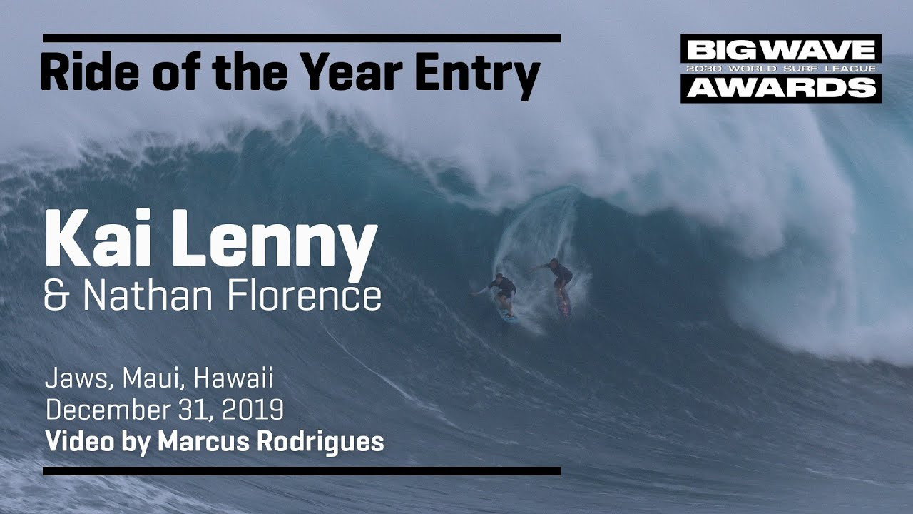 Kai Lenny (Paia, Hawaii, USA) shares a bomb with friend Nathan Florence (Haleiwa, Hawaii, USA) and sets up an unprecedented double tube ride at Pe'ahi, Maui, Hawaii on December 31, 2019. Video by Marcus Rodrigues. An entry in the Ride of the Year Award category of the 2020 WSL Big Wave Awards. For more information see www.WorldSurfLeague.com/bigwaveawards