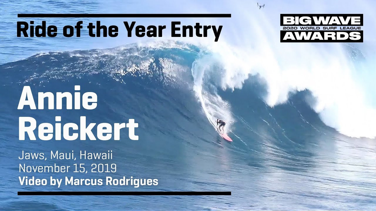 Annie Reickert (Pukalani, Hawaii, USA) drops in cleanly at Jaws, Maui, Hawaii on November 15, 2019. Video by Marcus Rodrigues. An entry in the Ride of the Year Award category of the 2020 WSL Big Wave Awards. For more information see www.WorldSurfLeague.com/bigwaveawards
