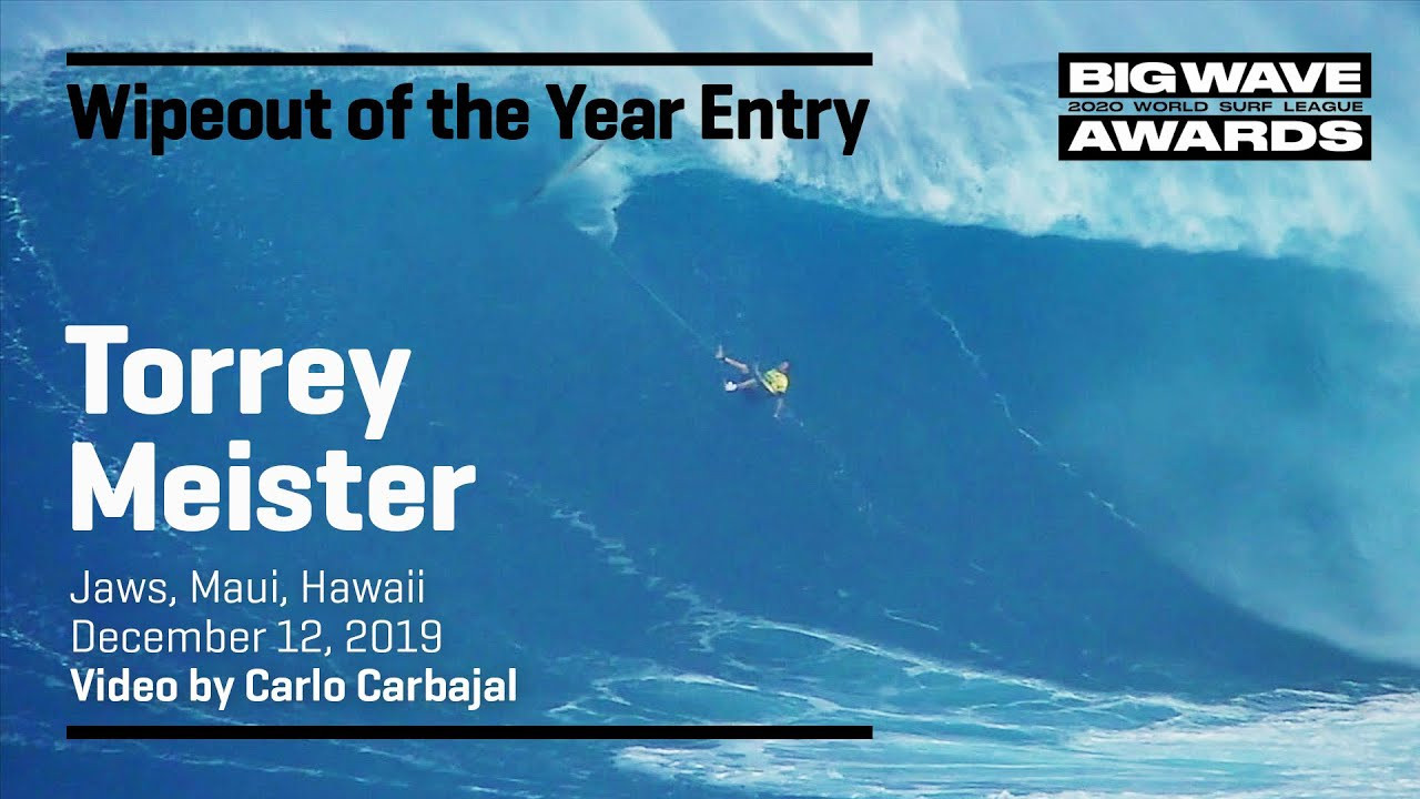 Torrey Meister (Kona-Kailua, Hawaii, USA) gets a gust of wind under his board and flies off into the wild blue yonder during the cbdMD Jaws Big Wave Championships at Pe'ahi, Maui, Hawaii on December 12, 2019. Video by Carlo Carbajal. An entry in the Wipeout of the Year Award category of the 2020 WSL Big Wave Awards. For more information see www.WorldSurfLeague.com/bigwaveawards