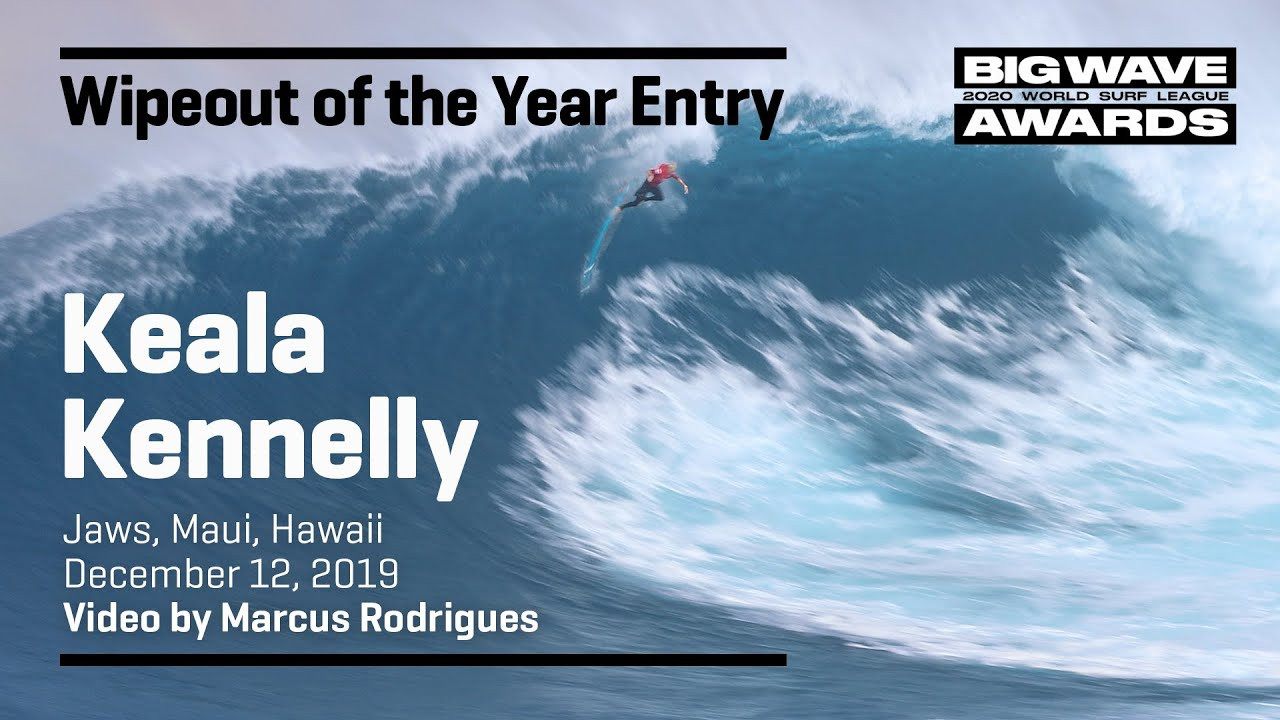 Keala Kennelly (Honolulu, Hawaii, USA) cannonballs over the ledge at the cbdMD Jaws Big Wave Championships at Pe'ahi, Maui, Hawaii on December 12, 2019. Video by Marcus Rodrigues. An entry in the Ride of the Year Award category of the 2020 WSL Big Wave Awards. For more information see www.WorldSurfLeague.com/bigwaveawards