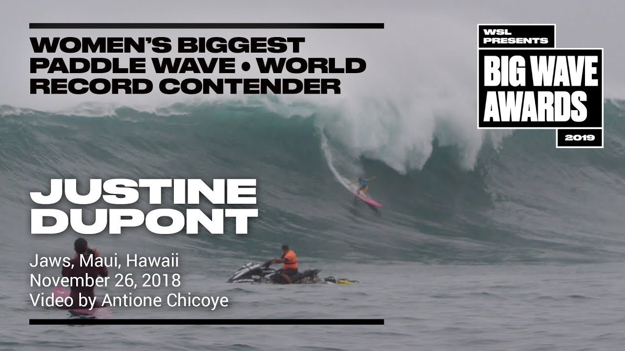 Justine Dupont (Seignosse, France) makes an historic drop at Jaws, Maui, Hawaii on November 26, 2018. Video by Antione Chicoye. A contender for the Women's Biggest Paddle World Record to be announced at the 2019 WSL Big Wave Awards. For more information see www.WorldSurfLeague.com/bigwaveawards.