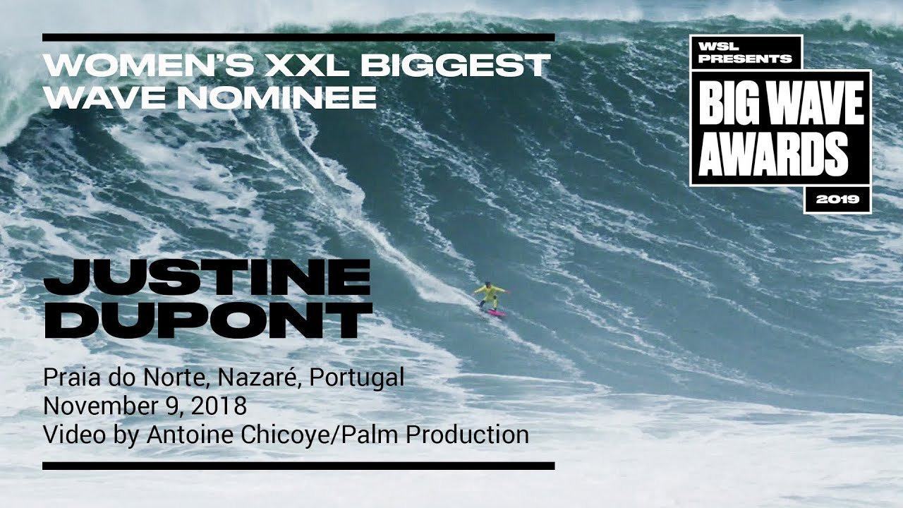 Justine Dupont (Seignosse, France) whips in and executes a precise high-speed carve across the face of a solid wall at Praia do Norte, Nazaré, Portugal on November 9, 2019. Video by Antoine Chicoye. A Nominee in the Women's Biggest Wave Award category of the 2019 WSL Big Wave Awards. For more information see www.WorldSurfLeague.com/bigwaveawards