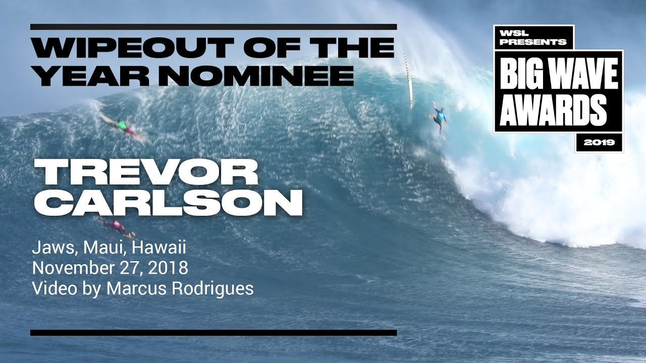 Trevor Carlson (Haleiwa, Hawaii, USA) goes all in but gets launched into space at the Jaws Challenge at Pe'ahi, Maui, Hawaii on November 27, 2018.Video by Marcus Rodrigues. An entry in the Wipeout of the Year Award category of the 2019 WSL Big Wave Awards. For more information see www.WorldSurfLeague.com/bigwaveawards