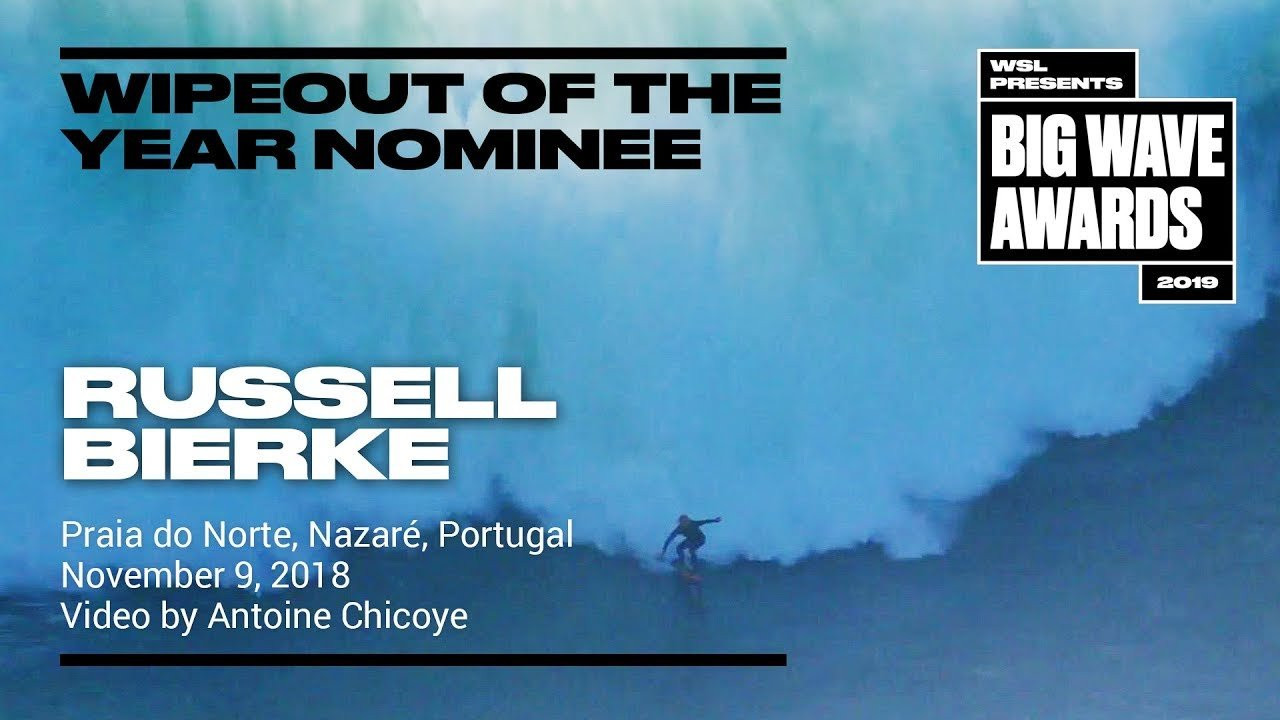 Russell Bierke (Ulladulla, New South Wales, Australia) tries to fade deep into the peak only to get detonated into next year at Praia do Norte, Nazaré, Portugal on November 9, 2018. Video by Antoine Chicoye. A Nominee in the Wipeout of the Year Award category of the 2019 WSL Big Wave Awards. For more information see www.WorldSurfLeague.com/bigwaveawards