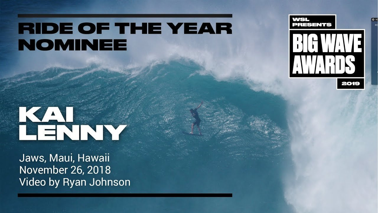 Kai Lenny (Paia, Hawaii, USA) speeds into mindbending wall, hurtles into space and sticks the landing at Jaws, Maui, Hawaii on November 26, 2018. Video by Ryan Johnson. A nominee in the Ride of the Year Award category of the 2019 WSL Big Wave Awards. For more information see www.WorldSurfLeague.com/bigwaveawards.