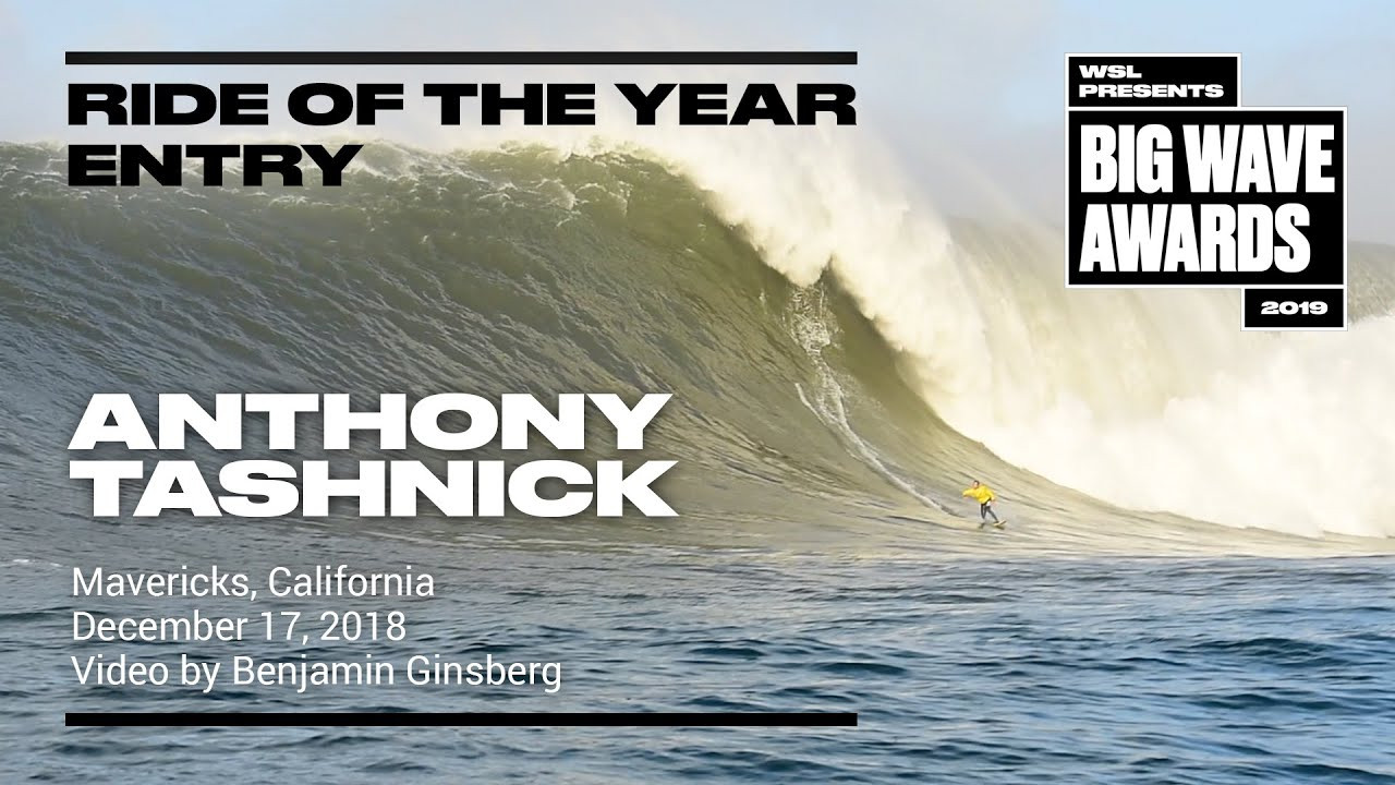 Anthony Tashnick (Santa Cruz, CA, USA) tows into a sunny XXL wall and speeds through the bowl at Mavericks, California on December 17, 2018. Video by Benjamin Ginsberg. An entry in the Ride of the Year category of the 2019 WSL Big Wave Awards. For more information see www.WorldSurfLeague.com/bigwaveawards