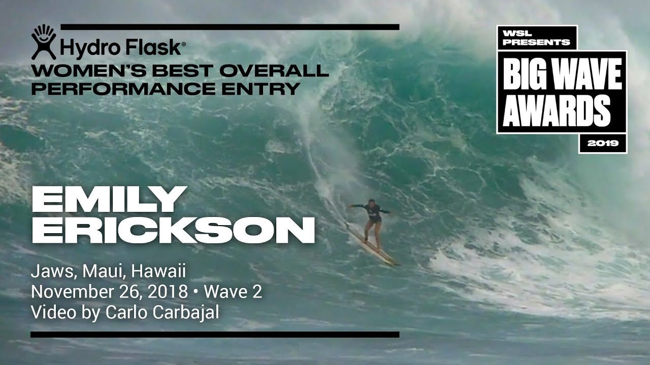 Emily Erickson (Haleiwa, Hawaii, USA) keeps on a steady mission with another completed wave at Jaws Challenge at Pe'Ahi, Maui, Hawaii on November 26. Wave 2. Video by Carlo Carbajal. An entry in the Hydro Flask Women's Overall Performance category of the 2019 WSL Big Wave Awards. For more information see www.WorldSurfLeague.com/bigwaveawards