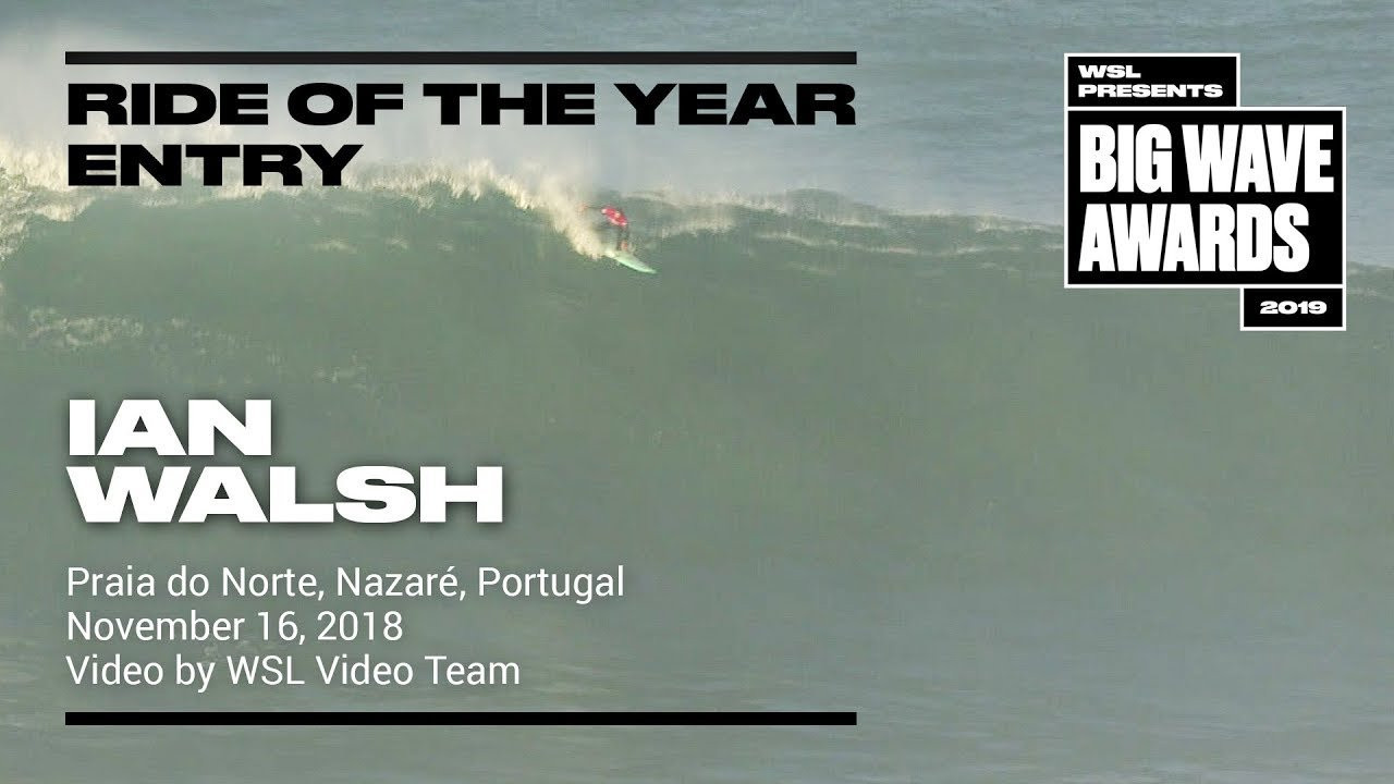 Ian Walsh (Haiku, Hawaii, USA) paddles into the apex of a crossed up A-frame and smoothly negotiates a classic backside drop at Praia do Norte, Nazaré, Portugal on November 16, 2018. Video by WSL Video Team. An entry in the Ride of the Year Award category of the 2019 WSL Big Wave Awards. For more information see An entry in the Ride of the Year Award category of the 2019 WSL Big Wave Awards. For more information see www.WorldSurfLeague.com/bigwaveawards
