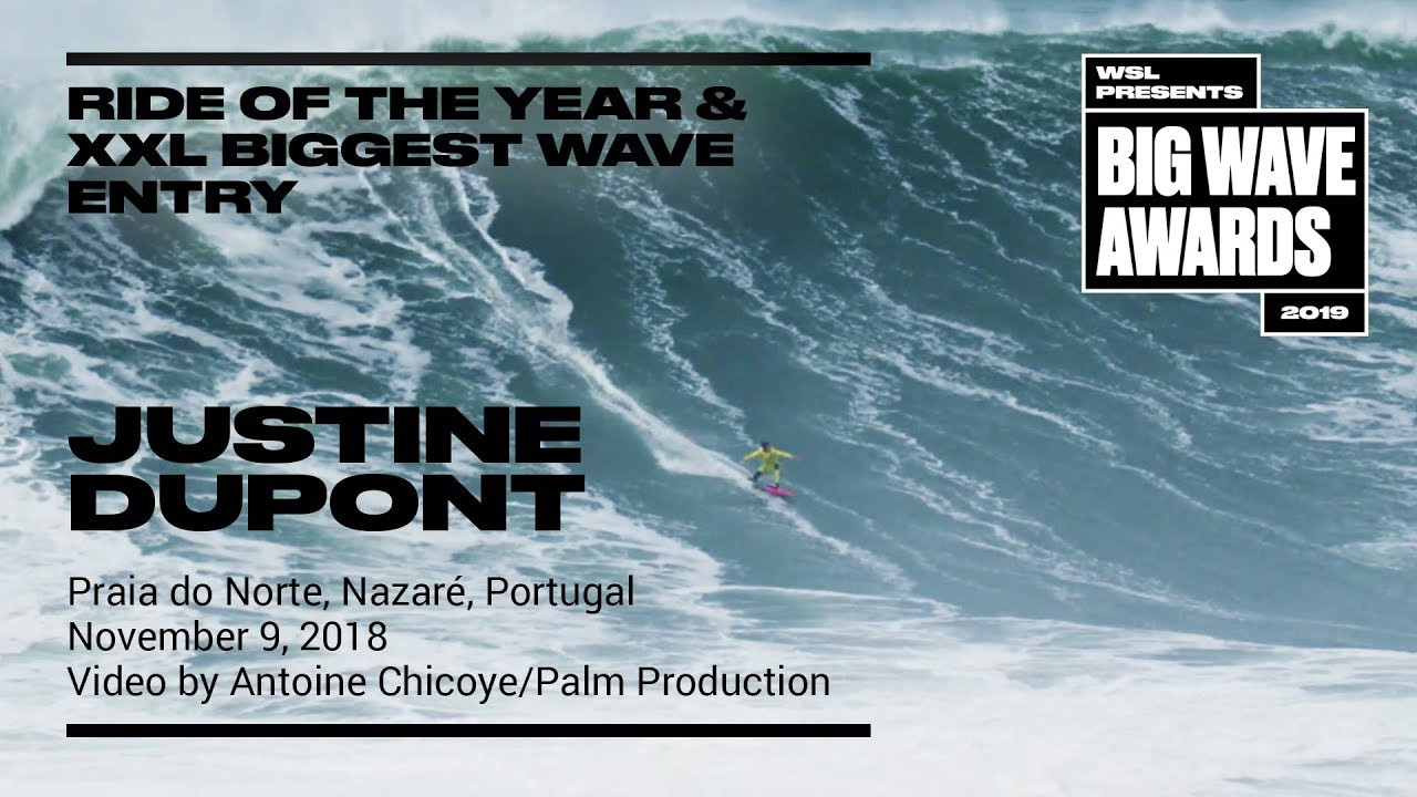 Justine Dupont (Seignosse, France) whips in and executes a precise high-speed carve across the face of a solid wall at Praia do Norte, Nazaré, Portugal on November 9, 2019. Video by Antoine Chicoye. An entry in the 2019 Hydro Flask Women's Performance category of the 2019 WSL Big Wave Awards. For more information see www.WorldSurfLeague.com/bigwaveawards