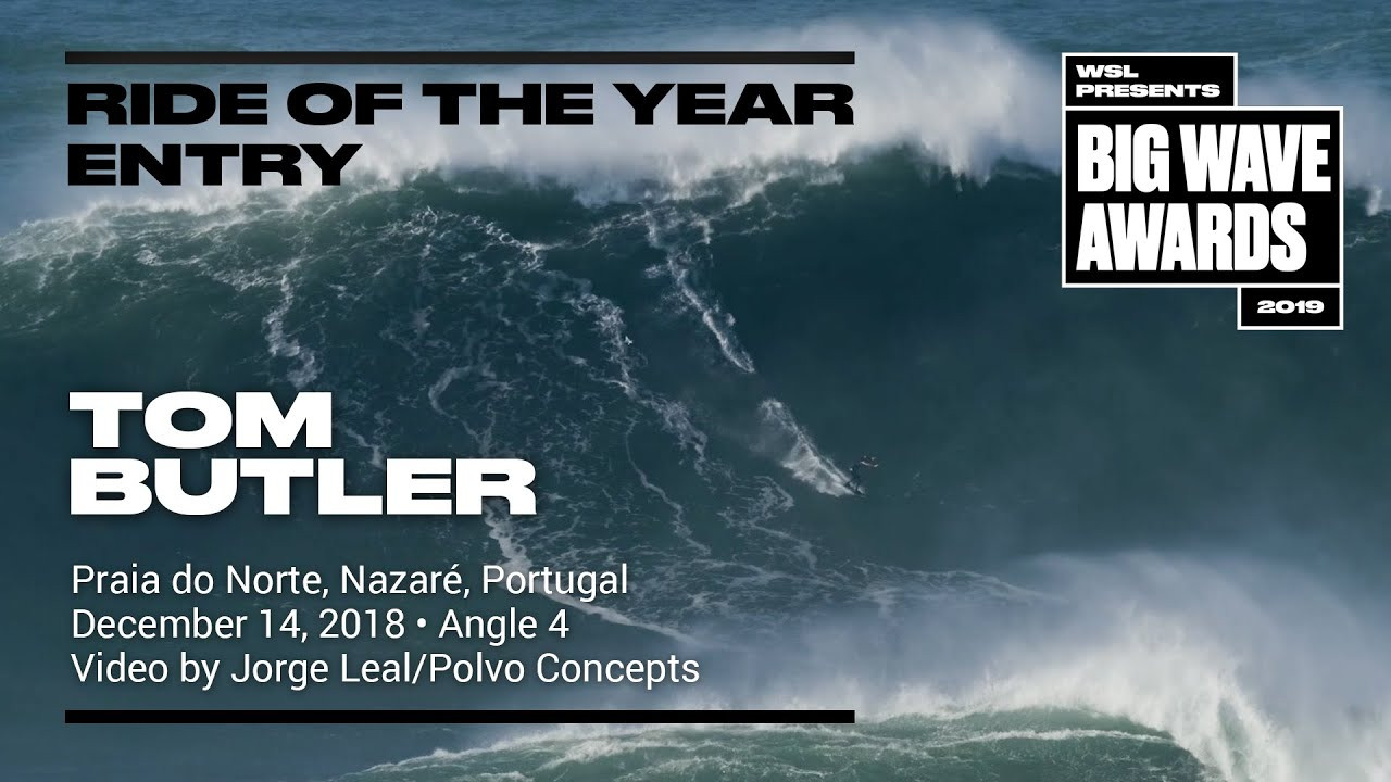 Tom Butler (Newquay, Cornwall, United Kingdom) is seen in yet another angle as he whips into a savage wall and eludes a massive whitewater eruption en route to the safety of the shoulder at Praia do Norte, Nazaré, Portugal on December 14, 2018. Angle 4. Video by Jorge Leal. An entry in the Ride of the Year Award category of the 2019 WSL Big Wave Awards. For more information see www.WorldSurfLeague.com/bigwaveawards