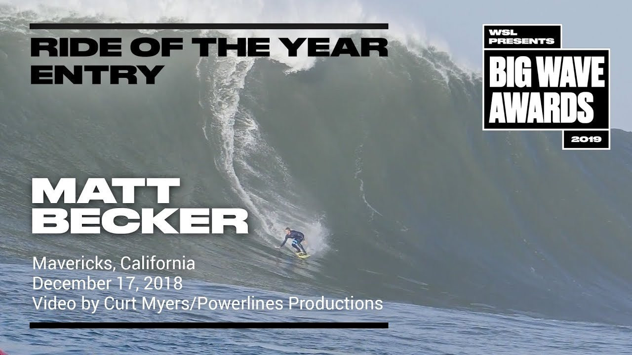 Matt Becker (Santa Barbara, California) tries his hand at a jet ski assist and blasts through the bowl at Mavericks, California on December 17, 2018. Video by Curt Myers/Powerlines Productions. An entry in the Ride of the Year Award category of the 2019 WSL Big Wave Awards. For more information see An entry in the Ride of the Year Award category of the 2019 WSL Big Wave Awards. For more information see www.WorldSurfLeague.com/bigwaveawards