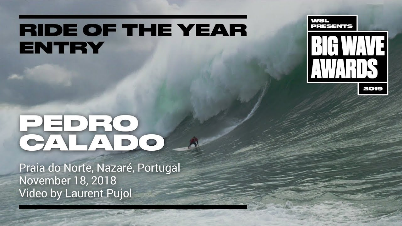 Pedro Calado (Rio de Janeiro, Brazil) is captured in a rare water angle as he scrambles into an enormous left drop at Nazaré, Portugal on November 9, 2018. Video by Laurent Pujol. An entry in the Ride of the Year Award category of the 2019 WSL Big Wave Awards. For more information see An entry in the Ride of the Year Award category of the 2019 WSL Big Wave Awards. For more information see www.WorldSurfLeague.com/bigwaveawards