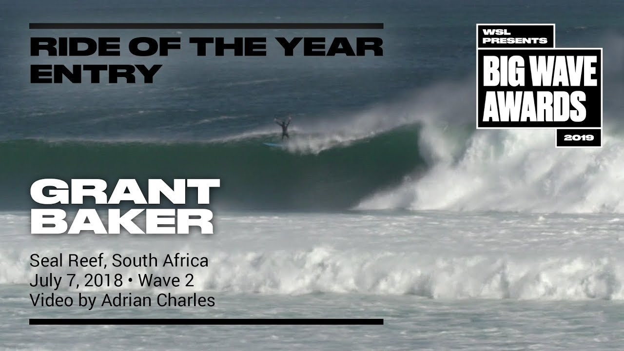 Grant Baker (Durban, South Africa) catches yet another dreamy righthander and emerges with a two-fisted claim for the ages on a perfect day at Seal Reef, South Africa on July 7, 2018. Wave 2 by Adrian Charles. An entry in the Ride of the Year Award category of the 2019 WSL Big Wave Awards. For more information see www.WorldSurfLeague.com/bigwaveawards