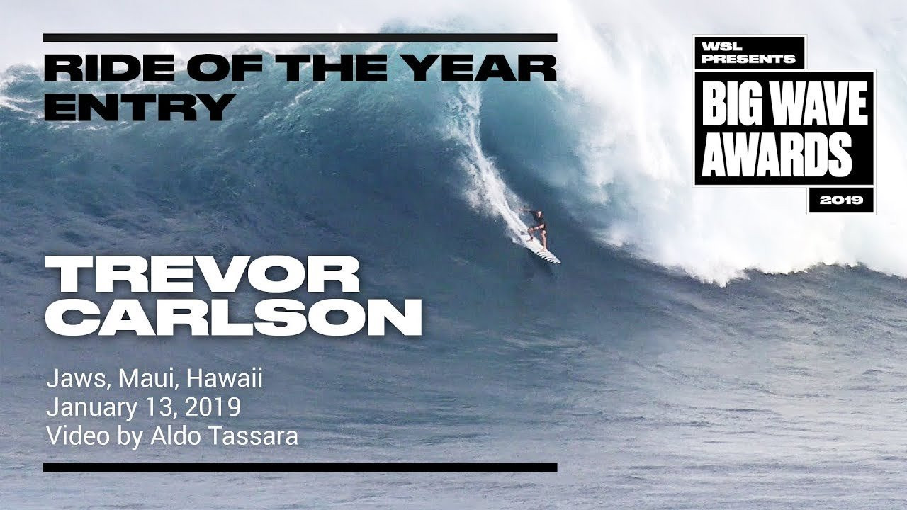 Trevor Sven Carlson (Haleiwa, Hawaii, USA) paddles into a vigorous lump of moving ocean and nagivates cleanly to the shoulder at Jaws, Maui, Hawaii on January 13, 2019. Video by Aldo Tassara. An entry in the Ride of the Year Award category of the 2019 WSL Big Wave Awards. For more information see An entry in the Ride of the Year Award category of the 2019 WSL Big Wave Awards. For more information see www.WorldSurfLeague.com/bigwaveawards