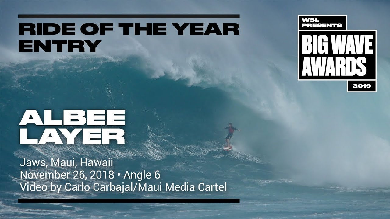 Albee Layer (Haiku, Hawaii, Hawaii, USA) mans up to the elements on a brutally windy day and shows the true path to enlightenment at Jaws, Maui, Hawaii on November 26, 2018. Angle 6. Video by Carlo Carbajal. An entry in the Ride of the Year Award category of the 2019 WSL Big Wave Awards. For more information see www.WorldSurfLeague.com/bigwaveawards