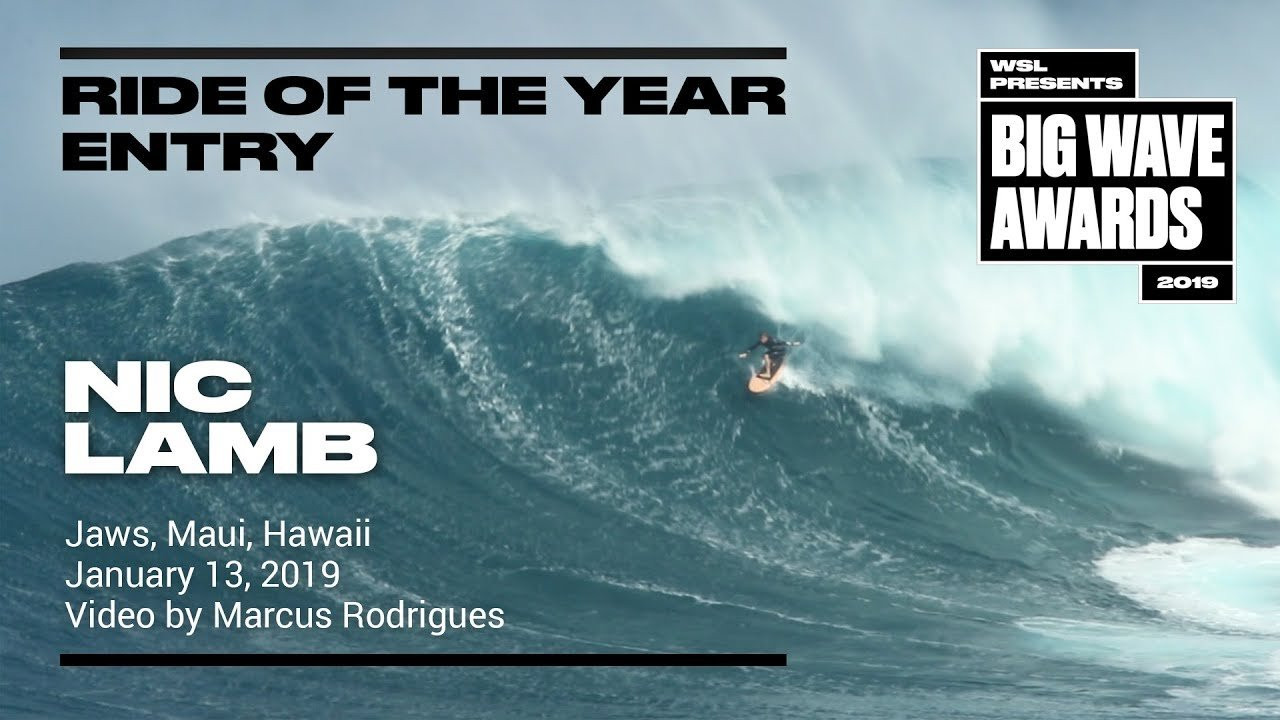 Nic Lamb (Santa Cruz, California, USA) smoothly paddles into a solid right and finds a nice tube section at Jaws, Maui, Hawaii on January 13, 2019. Video by Marcus Rodrigues. An entry in the Ride of the Year Award category of the 2019 WSL Big Wave Awards. For more information see An entry in the Ride of the Year Award category of the 2019 WSL Big Wave Awards. For more information see www.WorldSurfLeague.com/bigwaveawards