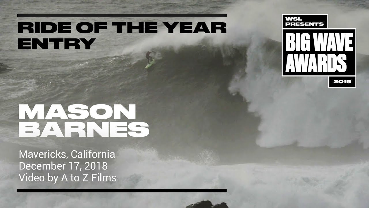 Mason Barnes (Wilmington, North Carolina, USA) scraps into an afternoon wall and finds his way safely to the shoulder at Mavericks, California on December 17, 2018. Video by A to Z Films. An entry in the Ride of the Year Award category of the 2019 WSL Big Wave Awards. For more information see An entry in the Ride of the Year Award category of the 2019 WSL Big Wave Awards. For more information see www.WorldSurfLeague.com/bigwaveawards