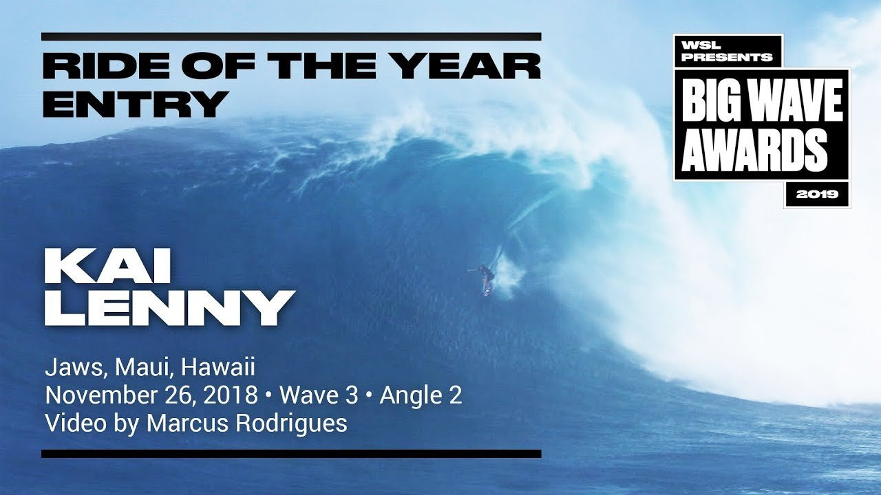 Kai Lenny (Paia, Hawaii, USA) is seen in a secondary angle as he tows into a monster and carves it into tiny bits at Jaws, Maui, Hawaii on November 26, 2018. Wave 3, Angle 2. Video by Marcus Rodrigues. An entry in the Ride of the Year Award category of the 2019 WSL Big Wave Awards. For more information see An entry in the Ride of the Year Award category of the 2019 WSL Big Wave Awards. For more information see www.WorldSurfLeague.com/bigwaveawards