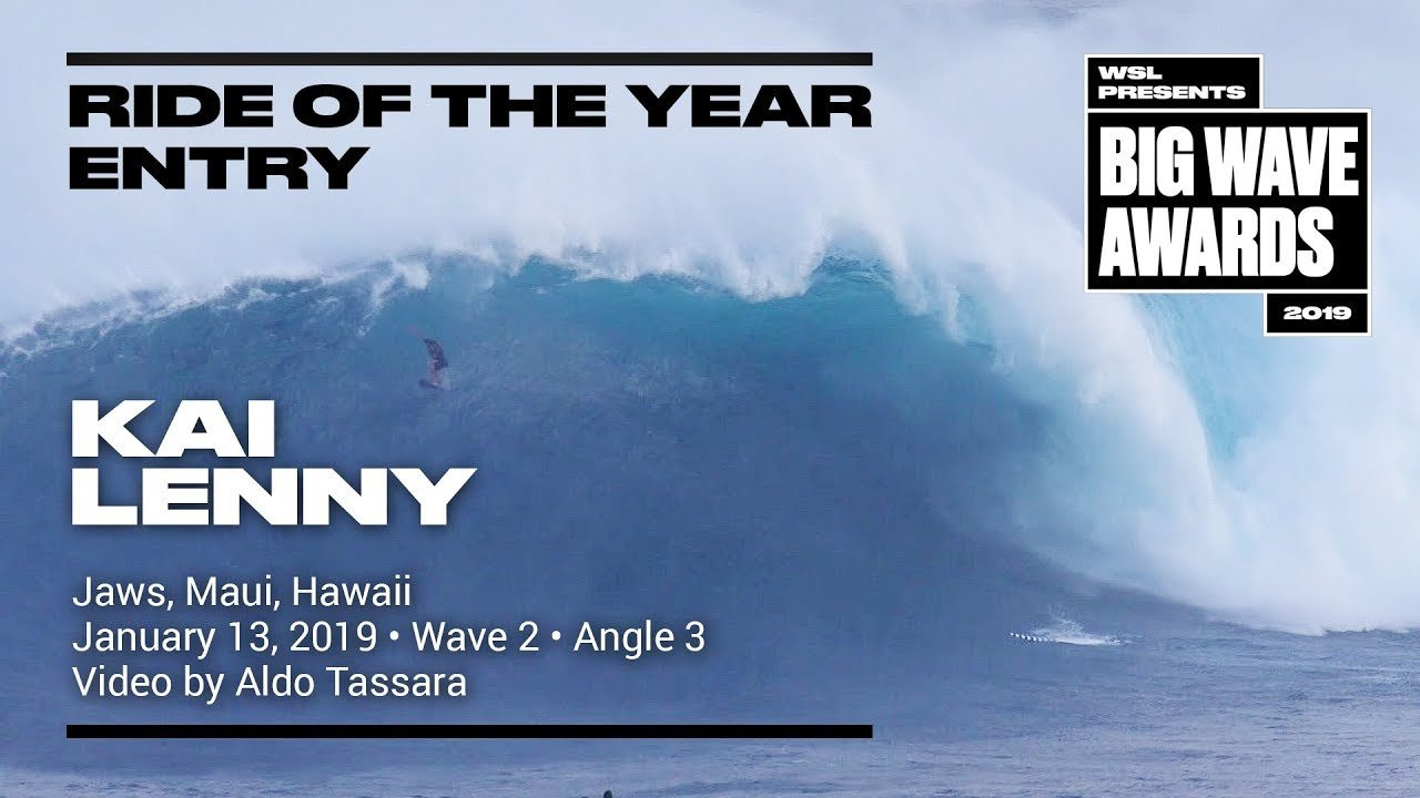 Kai Lenny (Paia, Hawaii, USA) gets lip launched on a critical takeoff yet sticks the landing to perfection at Jaws, Maui, Hawaii on January 13, 2019. Wave 2, Angle 3. Video by Aldo Tassara. An entry in the Ride of the Year Award category of the 2019 WSL Big Wave Awards. For more information see An entry in the Ride of the Year Award category of the 2019 WSL Big Wave Awards. For more information see www.WorldSurfLeague.com/bigwaveawards