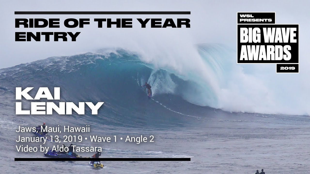 Kai Lenny (Paia, Hawaii, USA) paddles into a burly peak, stalls smoothly and powers through a heaving barrel at Jaws, Maui, Hawaii on January 13, 2019. Angle 2. Video by Aldo Tassara. An entry in the Ride of the Year Award category of the 2019 WSL Big Wave Awards. For more information see An entry in the Ride of the Year Award category of the 2019 WSL Big Wave Awards. For more information see www.WorldSurfLeague.com/bigwaveawards