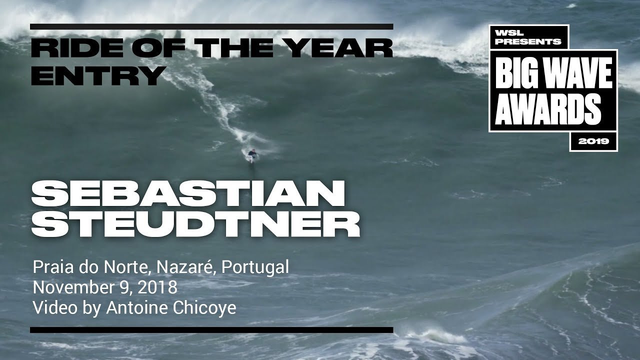 Sebastian Steudtner (Nuremberg, Germany) zips into a crumbling, windy outer peak and finds the lower line to a safe exitat Praia do Norte, Nazaré, Portugal on November 9, 2018. Video by Antione Chicoye/Palm Production. An entry in the Ride of the Year Award category of the 2019 WSL Big Wave Awards. For more information see www.WorldSurfLeague.com/bigwaveawards