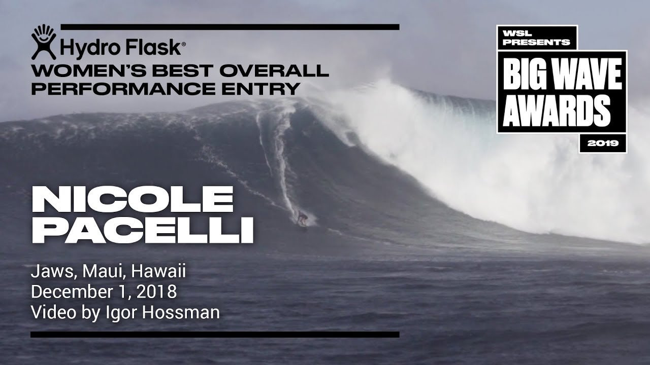 Nicole Pacelli (Sao Paulo, Brazil) tows in on a windy day and works her way through the bowl at to the howls of the audience at Jaws, Maui, Hawaii on December 1, 2018. Video by Igor Hossman. An entry in the Women's Best Overall peformance category of the 2019 WSL Big Wave Awards. An entry in the Ride of the Year Award category of the 2019 WSL Big Wave Awards. For more information see www.WorldSurfLeague.com/bigwaveawards