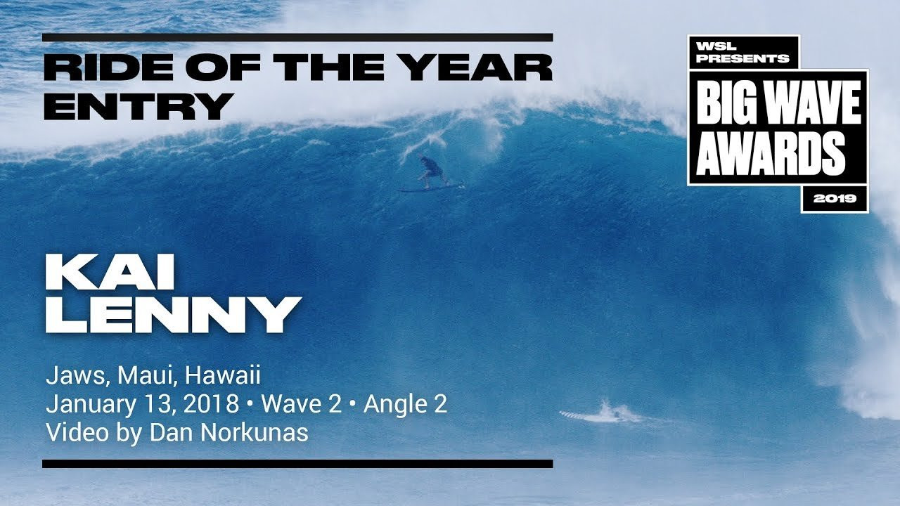 Kai Lenny (Paia, Hawaii, USA) is depicted in a secondary angle as he paddles over the ledge and into a massive and successful air drop. Wave 2, angle 2. Video by Dan Norkunas. An entry in the Ride of the Year Award category of the 2019 WSL Big Wave Awards. For more information see An entry in the Ride of the Year Award category of the 2019 WSL Big Wave Awards. For more information see www.WorldSurfLeague.com/bigwaveawards