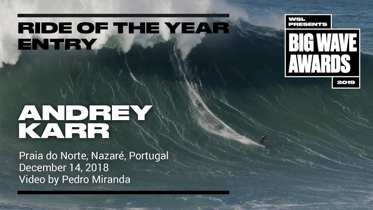 Andrey Karr (Moscow, Russia) tows into perhaps the largest yet by a Russian, disappears behind the exploding whitewater and reappears in one piece at Praia do Norte, Nazaré, Portugal on December 14, 2019. Video by Pedro Miranda. An entry in the Ride of the year category of the 2019 WSL Big Wave Awards. For more information see www.WorldSurfLeague.com/bigwaveawards