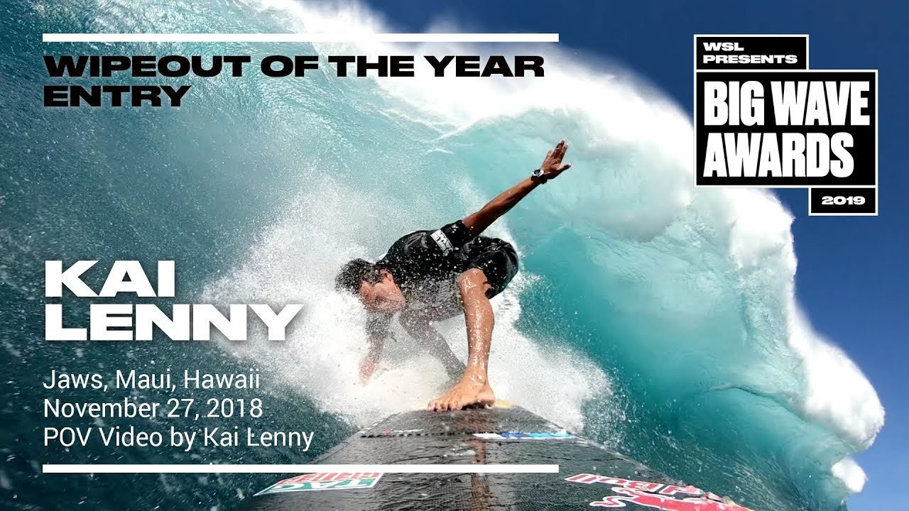 Kai Lenny (Paia, Hawaii, USA) is captured in an intimate Point of View clip as paddles into a set wave at the Jaws Challenge and then things come undone in a hurry at Jaws, Maui, Hawaii on November 27, 2018. Go Pro video by Kai Lenny. An entry in the Wipeout of the year category of the 2019 WSL Big Wave Awards. For more information see www.WorldSurfLeague.com/bigwaveawards