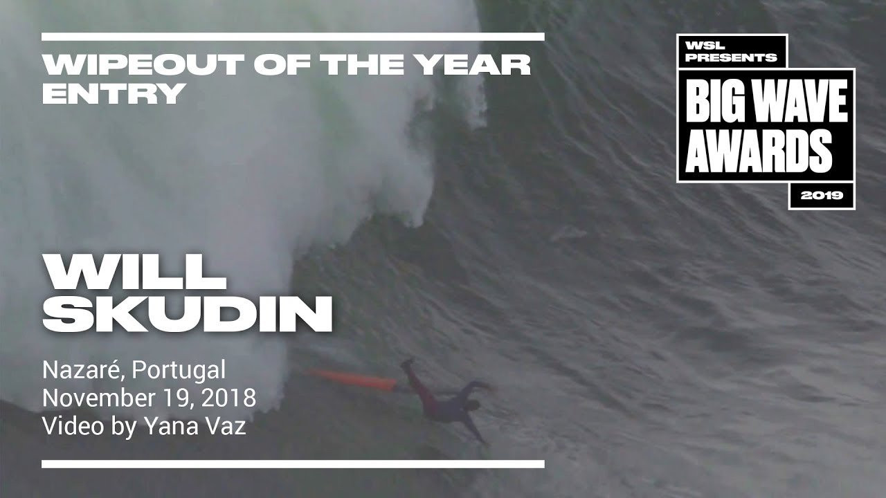 Will Skudin (Long Beach, New York, USA) goes hard but finds himself going over the handlebars and skipping like a stone at Praia do Norte, Nazaré, Portugal on November 19, 2018. Video by Yana Vaz. An entry in the Wipeout of the year category of the 2019 WSL Big Wave Awards. For more information see www.WorldSurfLeague.com/bigwaveawards
